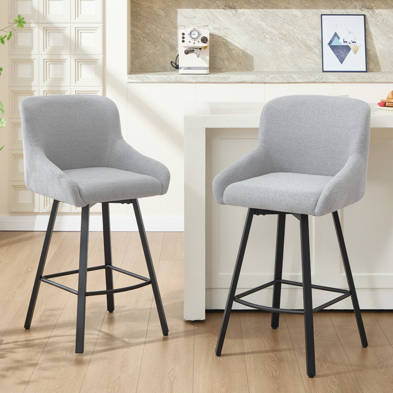 Versatile 26-Inch Upholstered Counter Stools - Ideal for Kitchen Islands and Home Bars, Light Gray