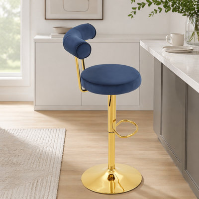 Chaise de bar pivotante rembourrée en velours doux avec pieds dorés électrolytiques