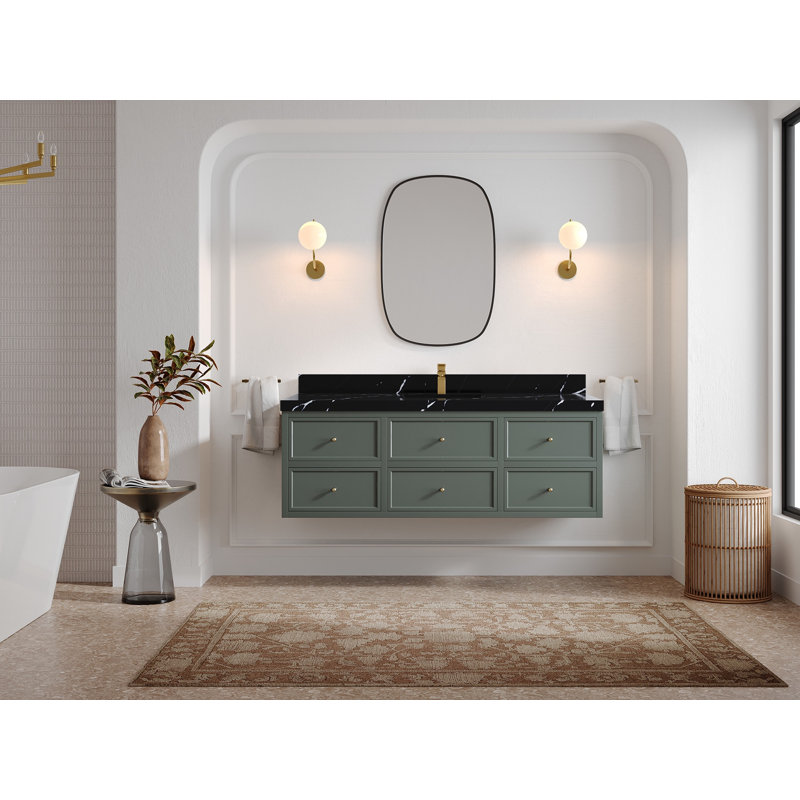 Meuble-lavabo simple 60 po avec comptoir en quartz 60 po, Noir Calacatta