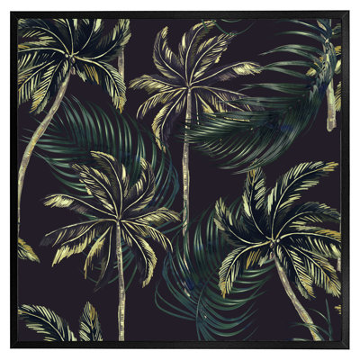 Adelaido Green Palm On Black - Single Picture Frame Print
