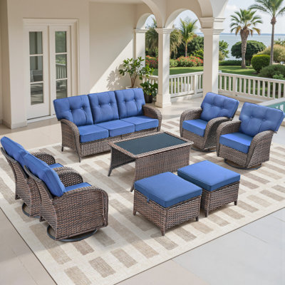 8-Piece Patio Furniture Set, All-Weather Outdoor Seating Set With Swivel Glider Chairs
