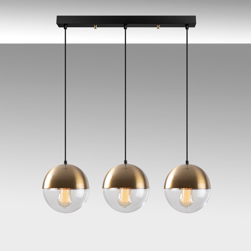 Witte 3 - Light Black Kitchen Island Pendant, Copper/Transparent 