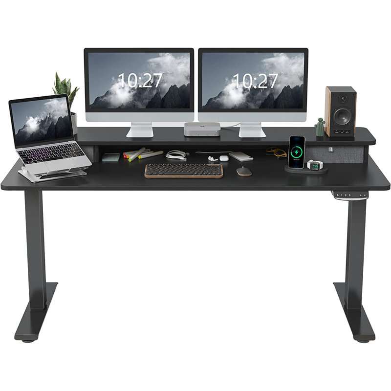 Hozaifa Adjustable Metal Base Standing Desk, Black