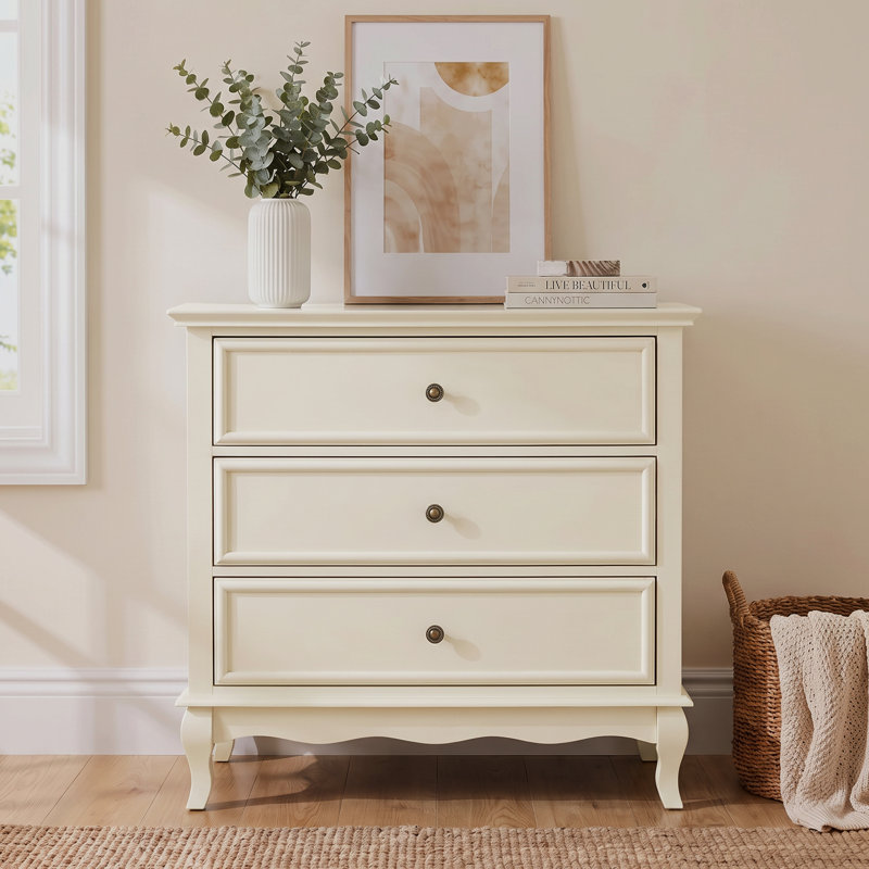 Commode 3 tiroirs H 31,5 po x l 31,5 po Blane, Beige