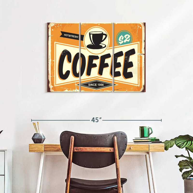 "Food and Drink", "Hot and Fresh Coffee", ensemble de 3 impressions sur toile par Retro Revival