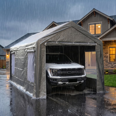 Abri d'auto robuste 10 x 20 pi, remise de rangement extérieure grise avec cadre boulonné et housse imperméable