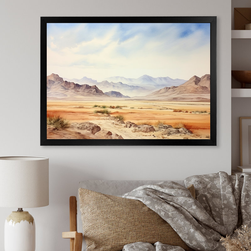 Ancien paysage désertique égyptien II - Égypte, art mural, Cadre d'angle fermé noir, H 24 po x l 32 po x P 1 po