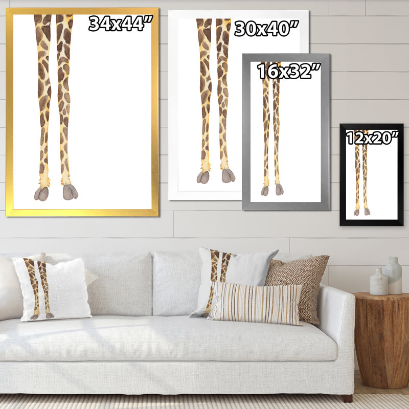 «Giraffe Legs on White», reproduction sur toile, H 20 po x l 12 po x P 1 po, Cadre photo doré