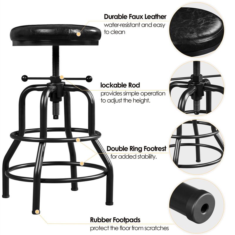 Upholstered Counter Stool with Metal Frame, Black