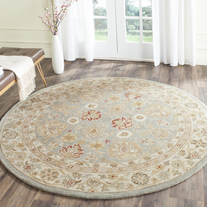 Tapis oriental en laine touffeté à la main bleu / beige Samuel, Rond 10 pi