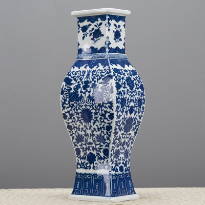 Rectangular Porcelain Vase Blue Floral
