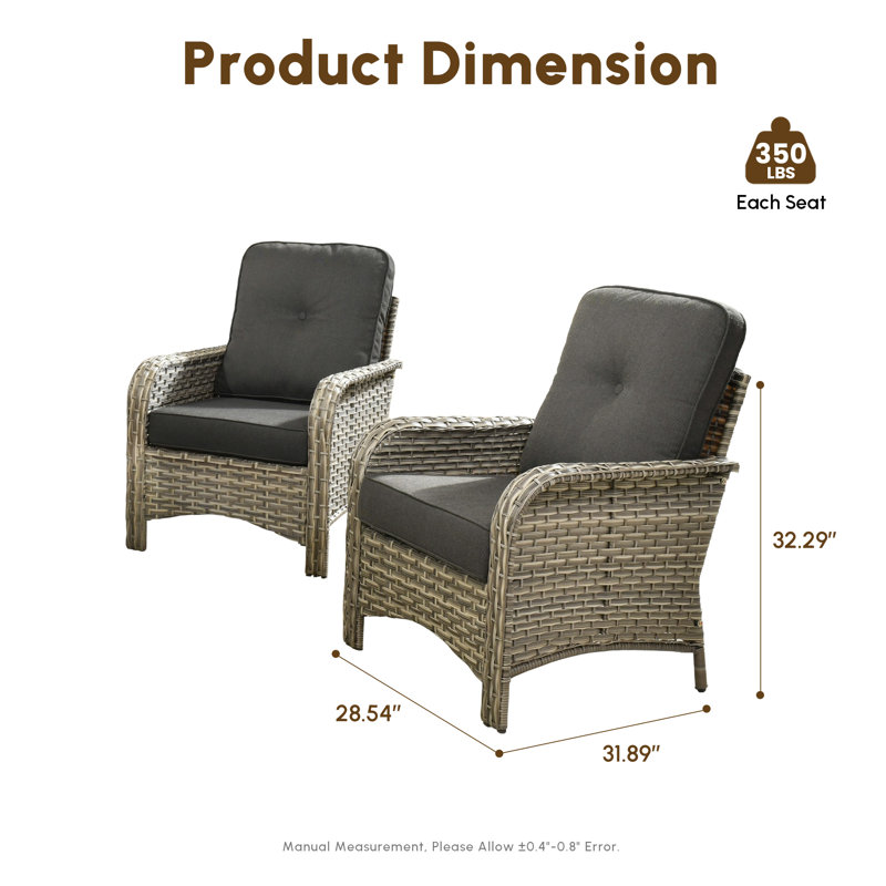 All-Weather Wicker Outdoor Lounge Chair With Cushions (Set Of 2), Black