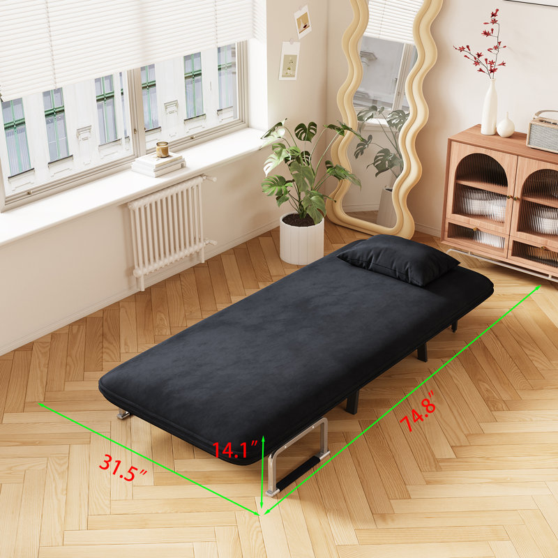  "31.5" convertible chair bed with adjustable backrest, tri-fold sofa bed with steel frame & pillow"