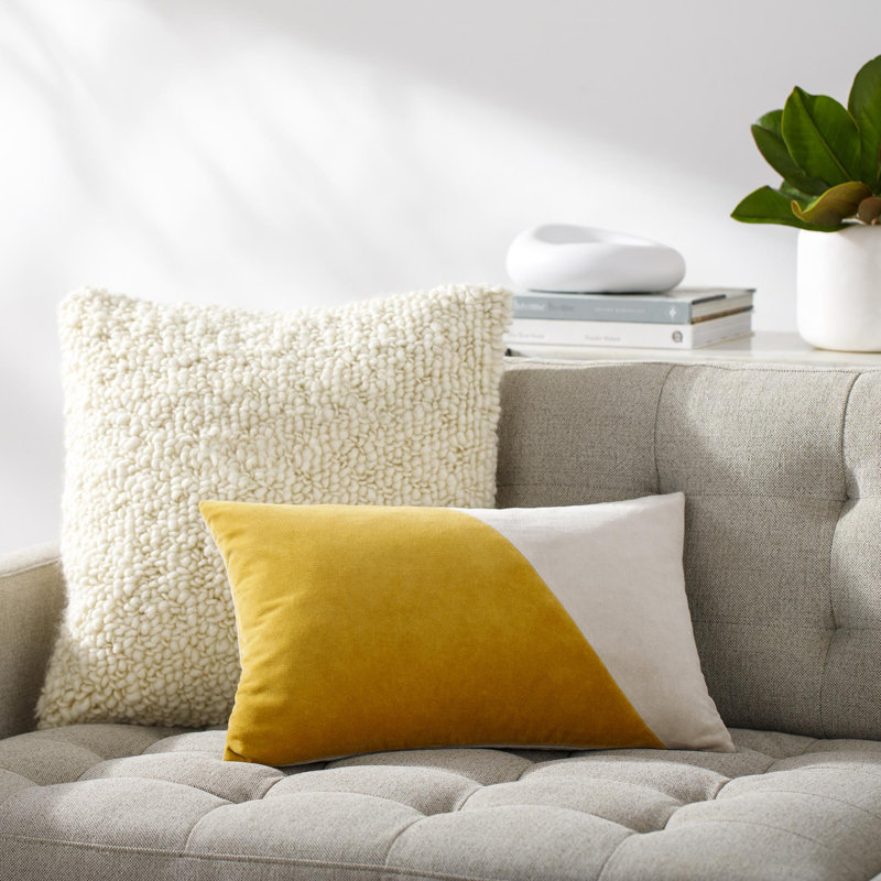Oreiller en coton Denny, Jaune, Housse de coussin seulement - sans coussin