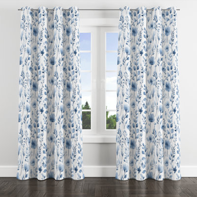 Floral Blackout Curtains - Coastal Blue Meadow Grommet Curtain - 1 Panel