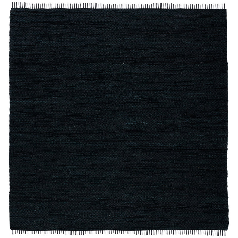 Elle Handmade Flatweave Black Area Rug, Square 7'