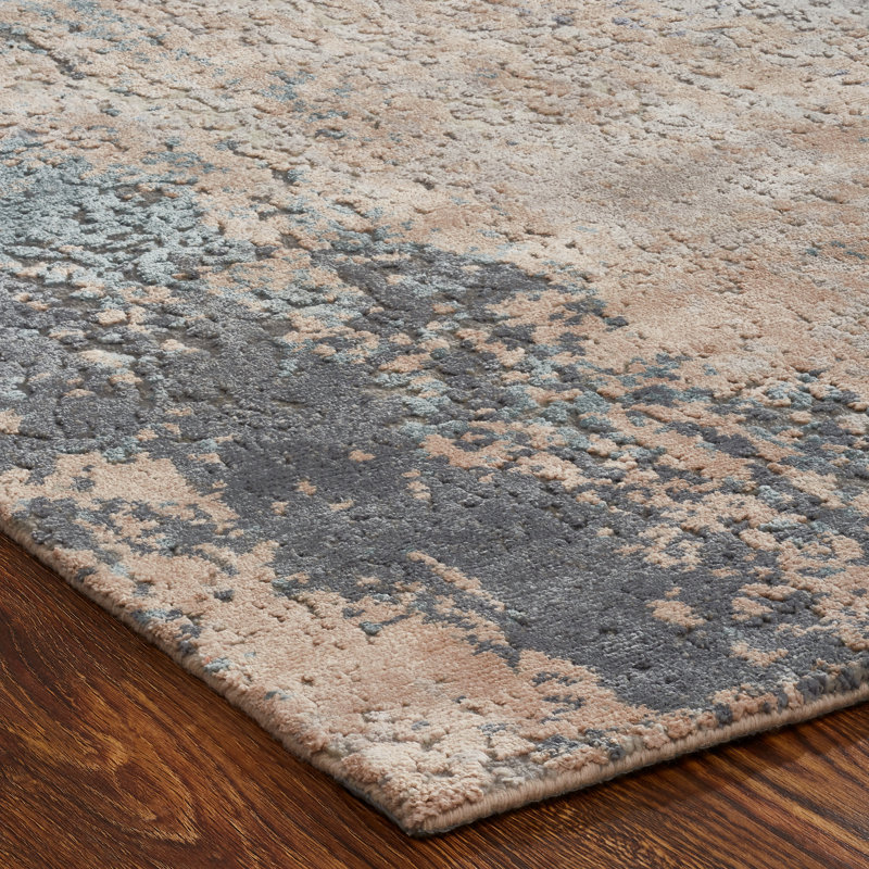 Hand Knotted Abstract Area Rug in Blue, Rectangle 8' x 10'