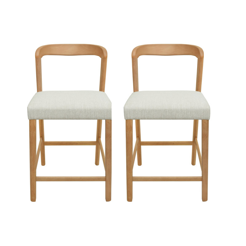 Ashford 25'' Solid Rubberwood Counter Stools With Upholstered Seat And Curved Back, Natural Oak