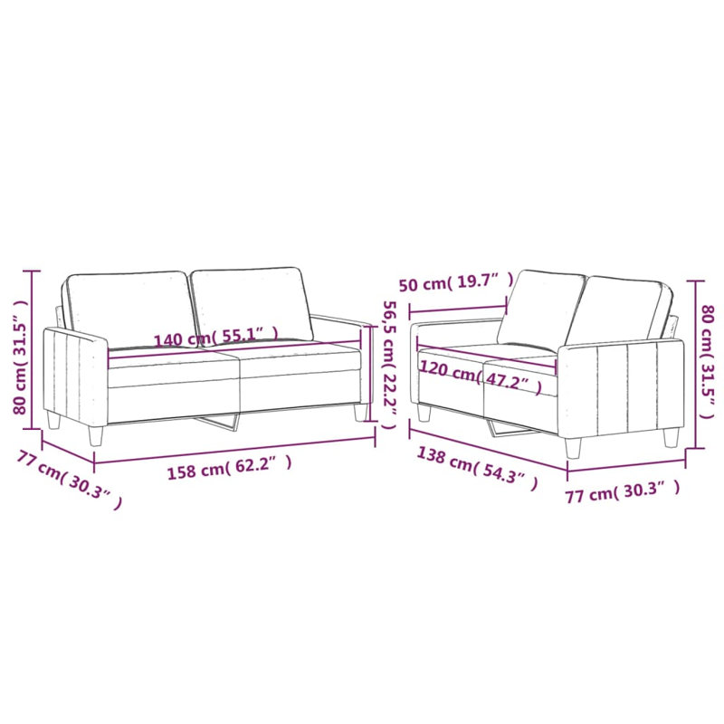 Ensemble de canapé avec coussins 2 pièces Ebern Designs, Velours gris foncé