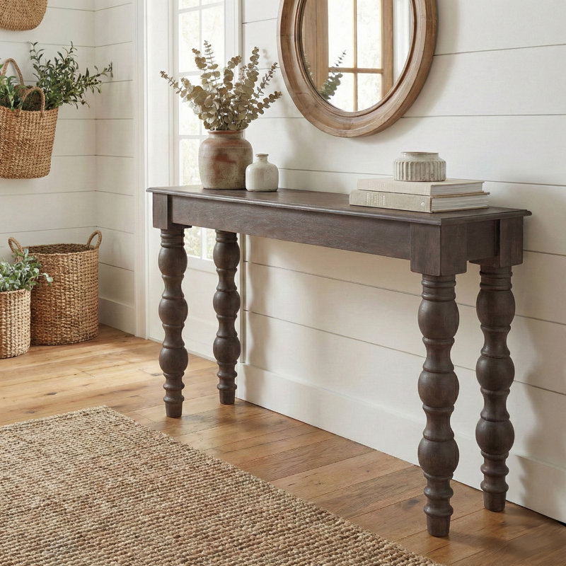 Braydan 56" Solid Wood Console Table with Hand-Turned Legs – Coffee Brown, Coffee Brown