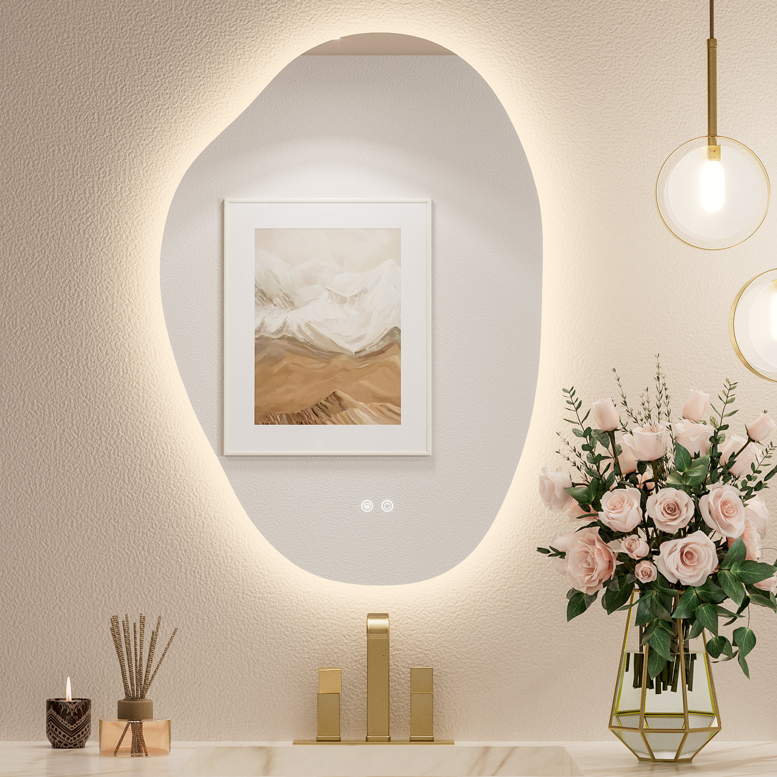 Aura LED Organic Bathroom Vanity Mirror, 30" x 22"
