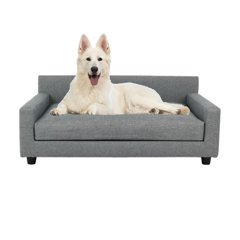 PawHut Soft Foam Large Dog Couch for a Fancy Dog Bed, Spongy Dog Sofa Bed,  Washable Cover, Elevated Dog Bed, Gray