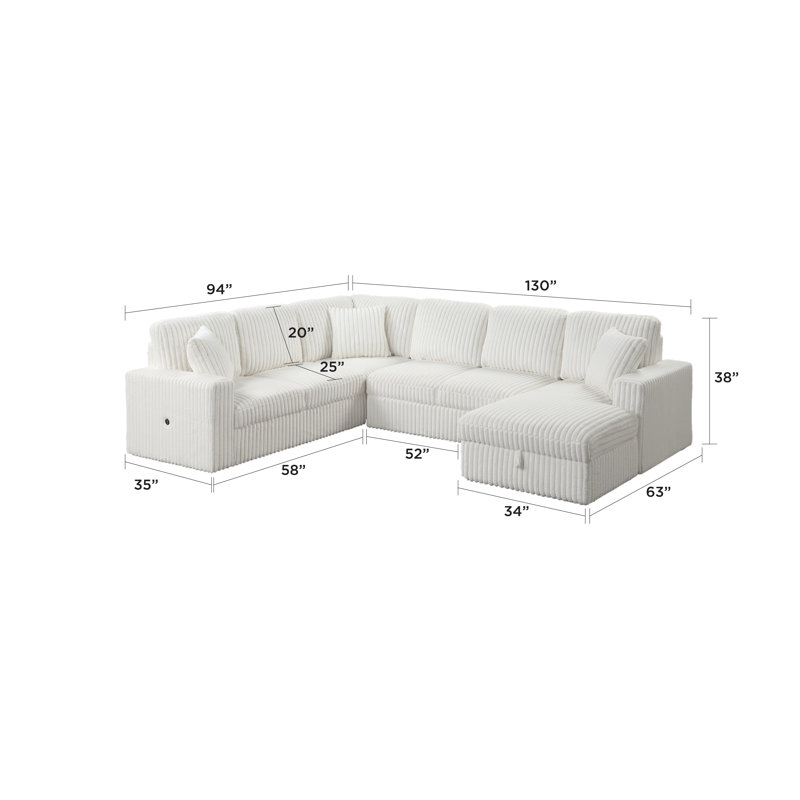 Canapé modulaire # 2045, Velours côtelé blanc