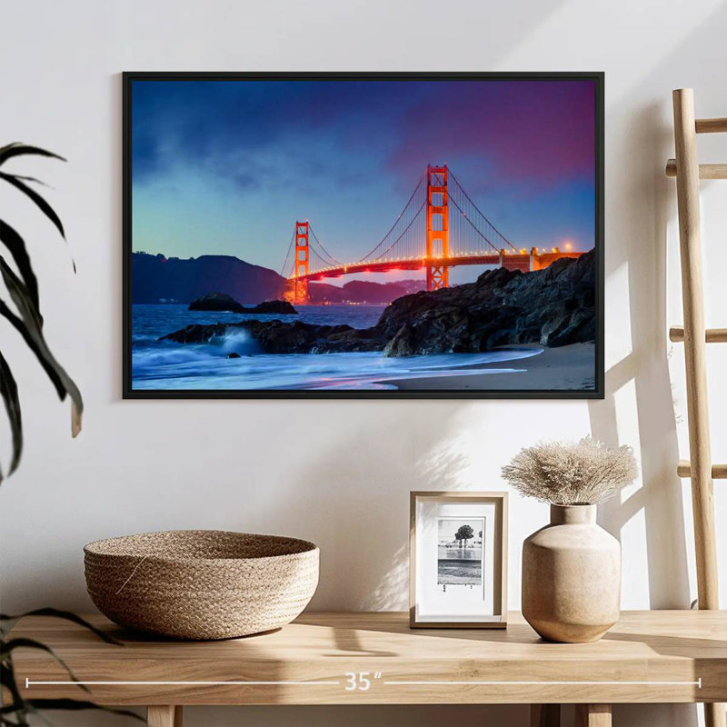 Baker Beach et le Golden Gate, 25 po x 17 po, Cadre flottant noir