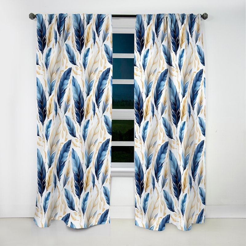 Sapphire Blue Dove Feathers I - Abstract Boho Curtain - Blackout Abstract Curtain - 1 Panels, 52" W x 95" L