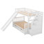Lit simple superposé au dessus d'un lit double avec tiroirs, rangement et glissière, multifonction, cadre de lit-565989448
