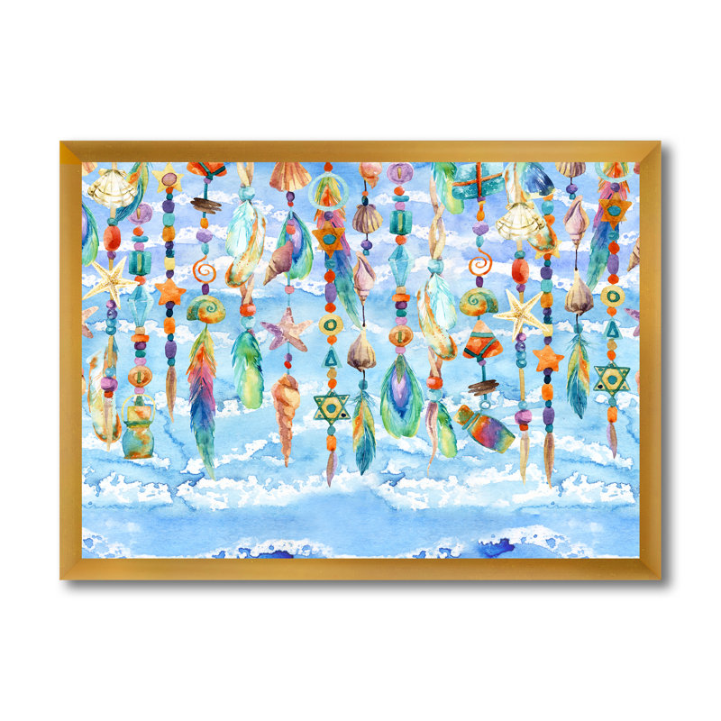 Bijoux de coquillage et de perles - Peinture sur toile, H 12 po x l 20 po x p 1 po, Toile tendue