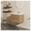 Meuble-lavabo mural de 76 cm (30 po) avec lavabo en céramique, fini noyer, tiroirs à fermeture amortie, ensemble de meubles suspendus modernes