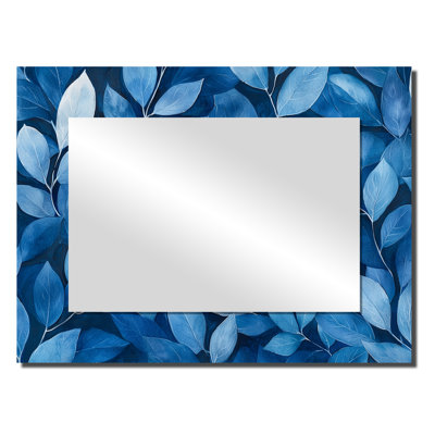 Indigo feuilles feuillage collage I - décoration murale miroir floral - imprimé sur métal