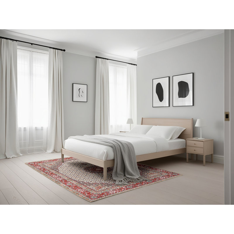 Tapis rouge/beige/noir traditionnel, Rectangle 5 pi x 7 pi