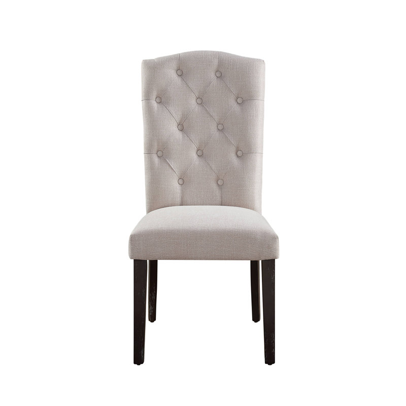 Ensemble de 2 chaises de salle à manger en lin beige et espresso vieilli