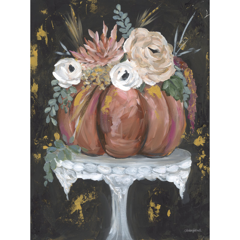 «Boho Pumpkin on Pedestal» par Mackenzie Kissell - impression sur toile tendue, H 12 po x l 8 po