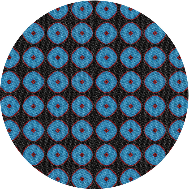 Bleu géométrique/Tapis décoratif noir perdue, Rond 6 pi