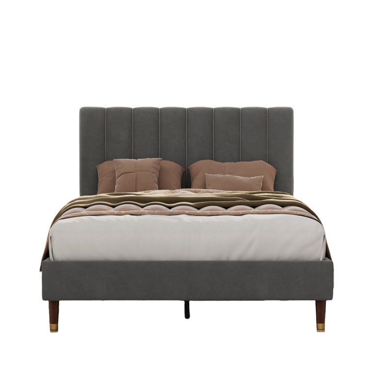 Lit plateforme tapissier Carmesa, Double, gris