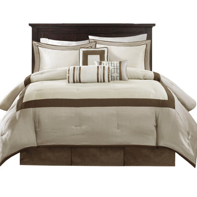 Queen Size Taupe/Brown Comforter 7 Piece, Intricate Design, Includes And Shams, Ribbon Details, , Shams