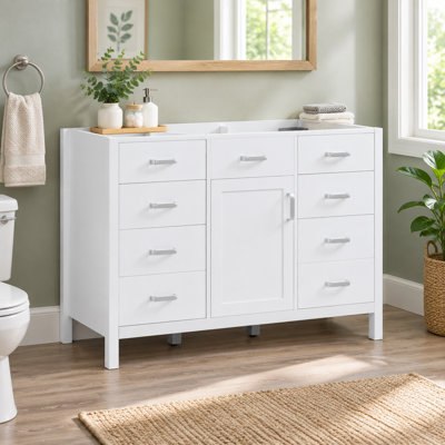 Meuble-lavabo blanc 47 po (lavabo non inclus) - 6 tiroirs à fermeture en douceur avec séparateurs amovibles et rangement pour porte