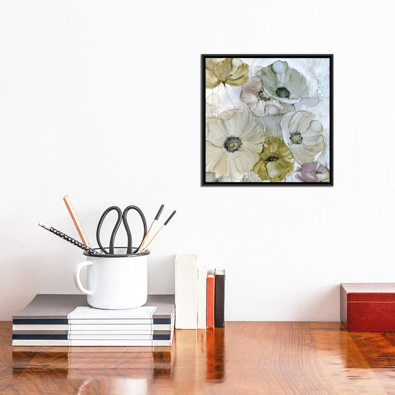 Coquelicots irisés, reproduction sur toile, H 18 po x l 18 po x P 1,5 po, Toile avec cadre noir, Pas de tapis