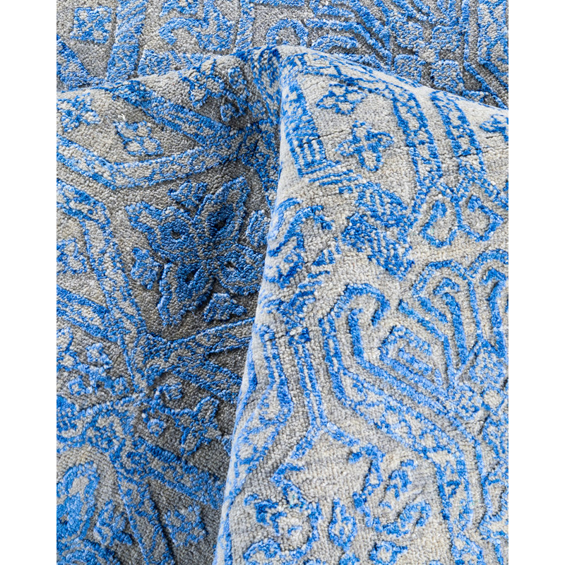 Blue Hand-Knotted Wool and Silk Medallion Rug, 8' x 10'