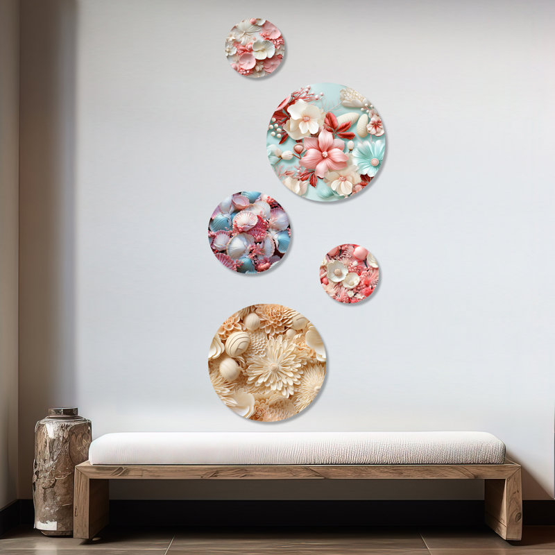 Pettengill - Ensemble d'art mural floral rond tropical de 5