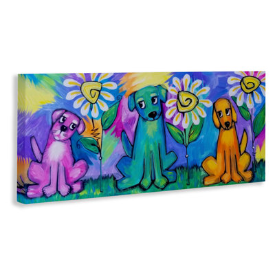 «Puppy Trio with Daisies», art mural par Nettie Price