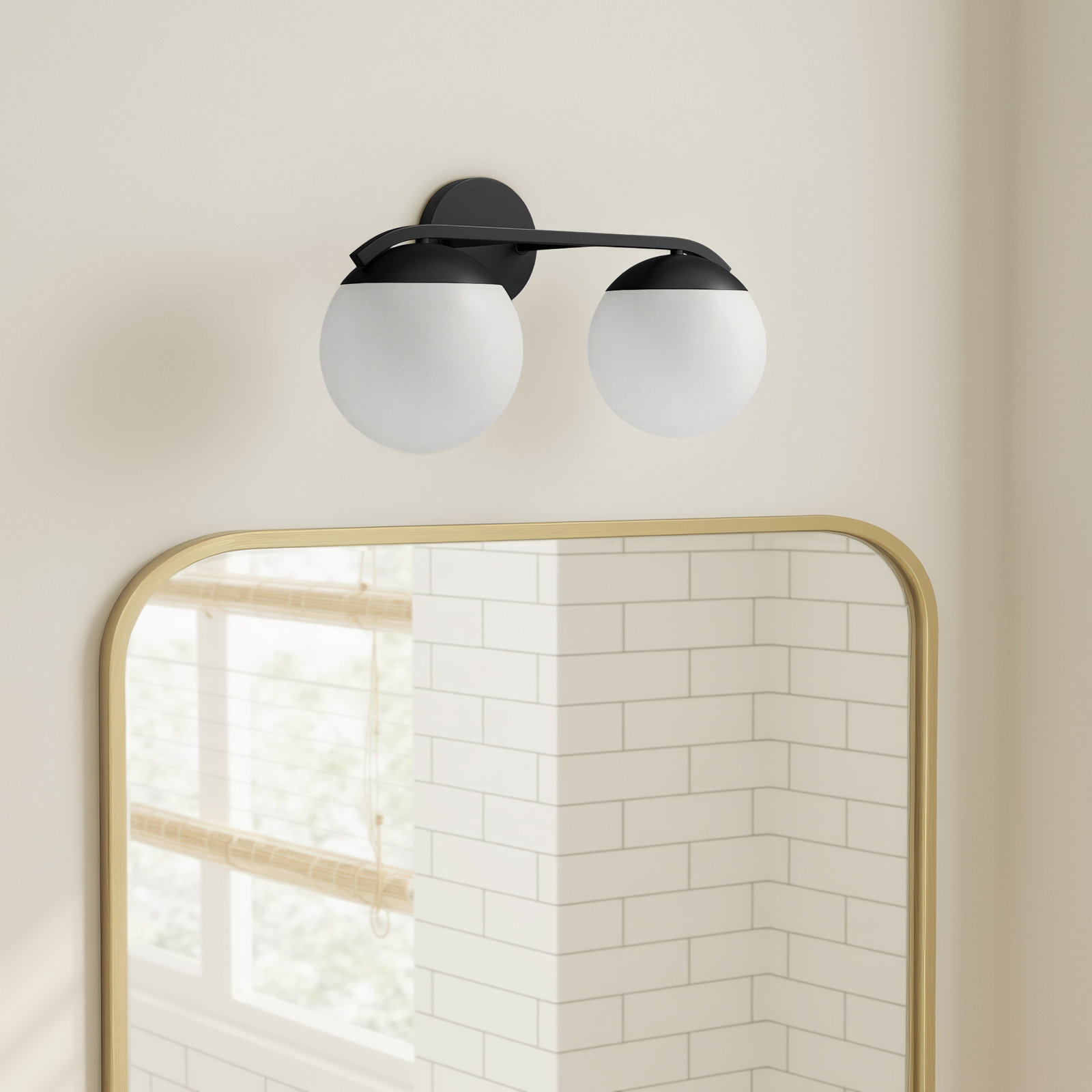 2 Light Frosted Dimmable Vanity Light, Matte Black