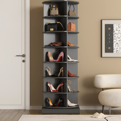 360 Degree Rotating Gray Shoe Cabinet, 7-Layer, Stores 28 Pairs, Space Saving Concept 7-Layer Stand, Holds Up To Mark