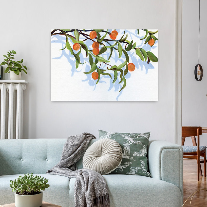 Kumquats, art contemporain abstrait de fruits d'été, H 24 po x l 36 po