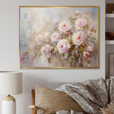 «Pink Roses Farmhouse Charm - Roses, art sur toile