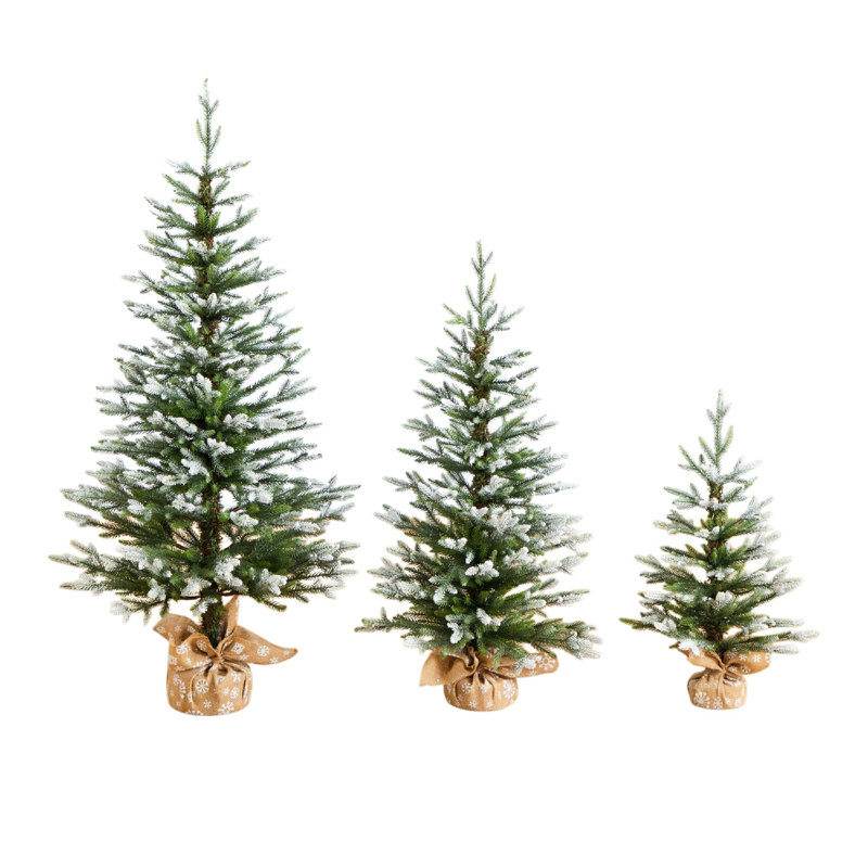 2Ft. 3Ft. 4Ft. Artificial Snowed Balsam Fir Christmas Tree In Burlap Wrapped Base - Set Of 3