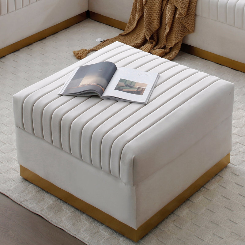 Repose-pieds rembourré en velours capitonné Contemporary, Beige